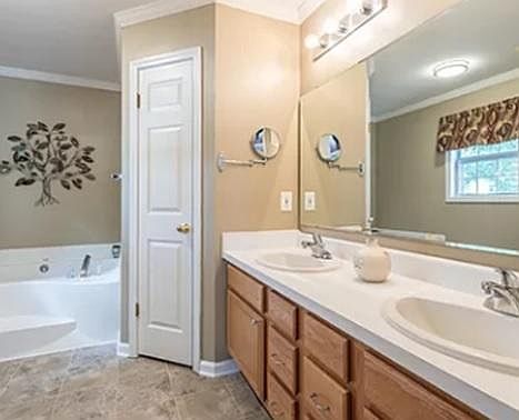 master bathroom with two sinks