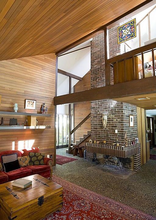 living room and fireplace