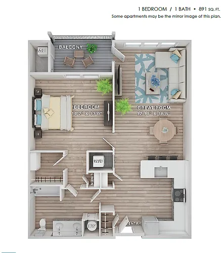 Floor plan 1 Bed 1 Bath