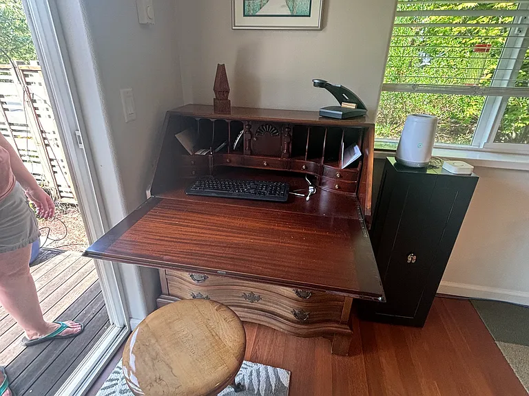 2nd fold out desk in office, wires enter from the back so you can closes the lid with your laptop inside at the end of a day