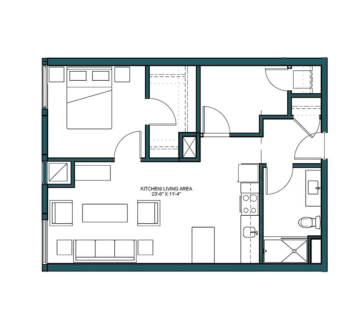 Floor plan 1 Bed/1 Bath Den-B2