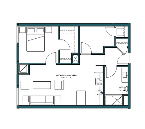 Floor plan 1 Bed/1 Bath Den-B2