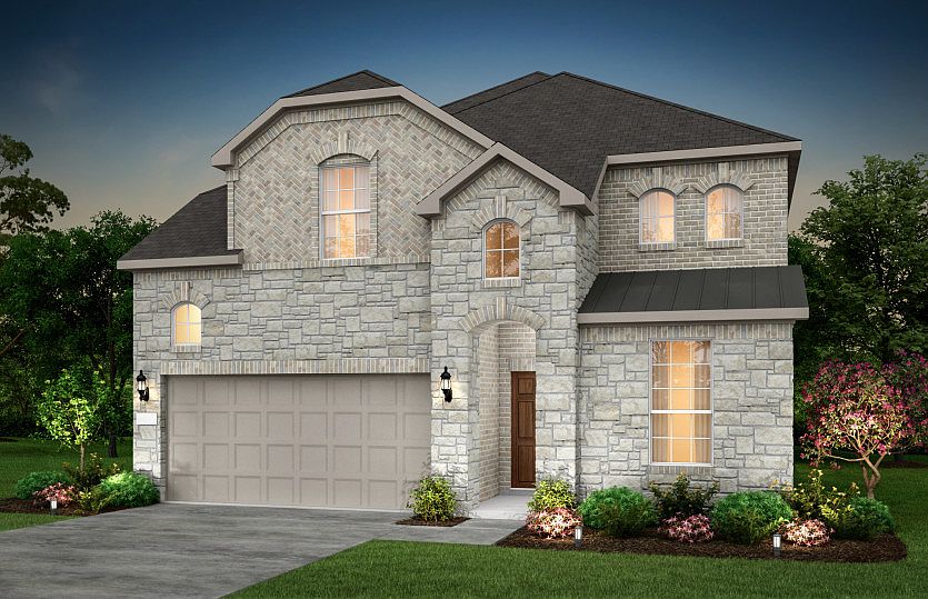 The Riverdale, a two-story home with 2-car garage, shown as Home Exterior I