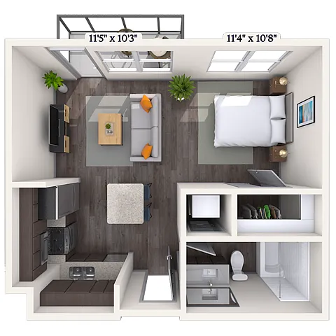 Floor plan Traditional A Studio 478 - 504 SF