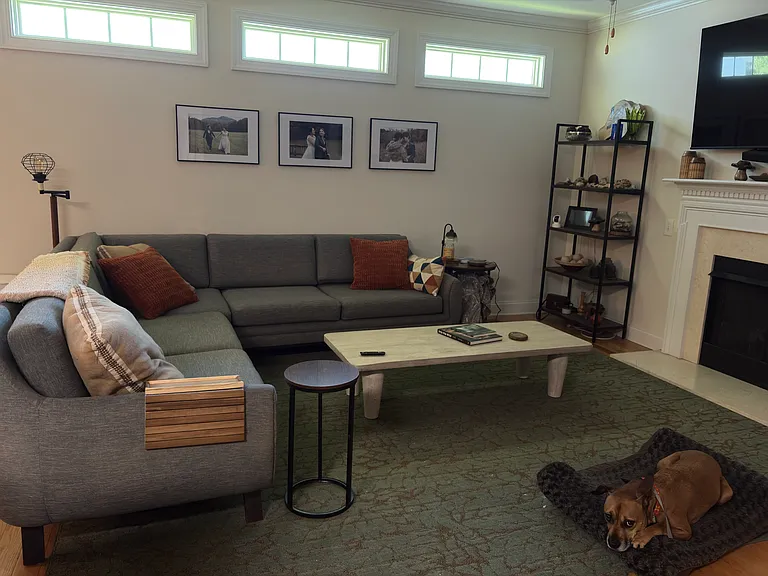 living room which opens to dining room