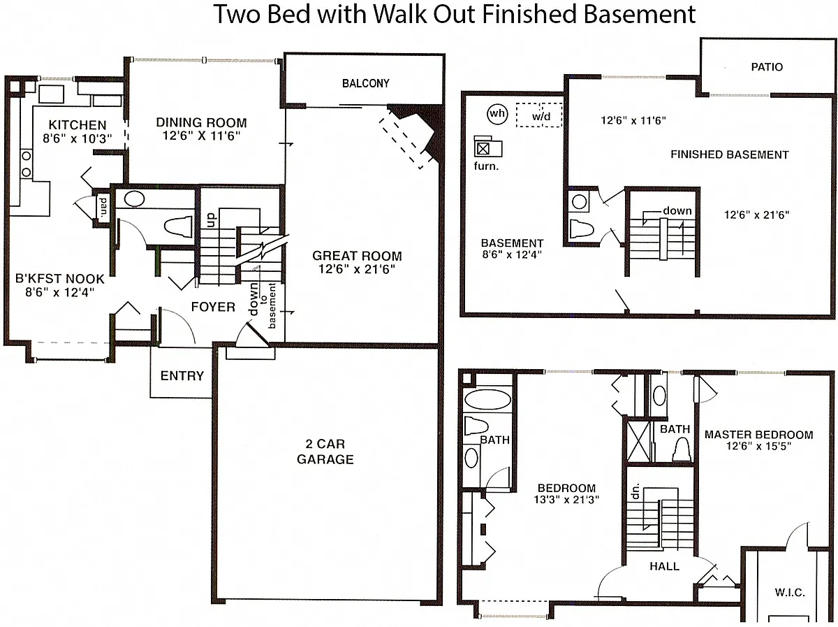 Floor plan North - 2 Bedroom 2 Full Bath and 2 Half Bath + Ba