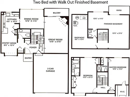 Floor plan North - 2 Bedroom 2 Full Bath and 2 Half Bath + Ba