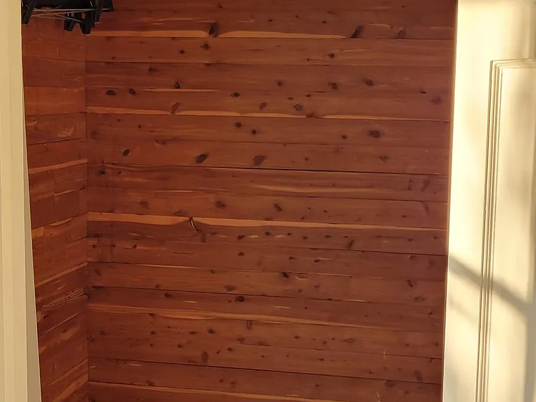 Original, cedar-lined closet. Upstairs.