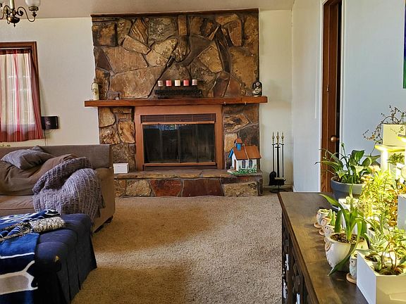 rock fireplace in living room