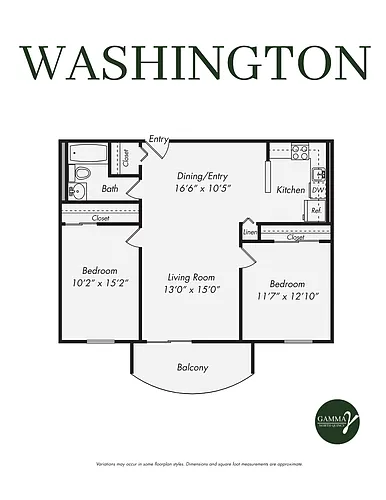 Floor plan Two Bedroom One Bath Apartment