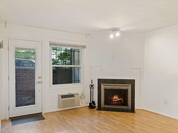Woodburning fireplace in the living room.