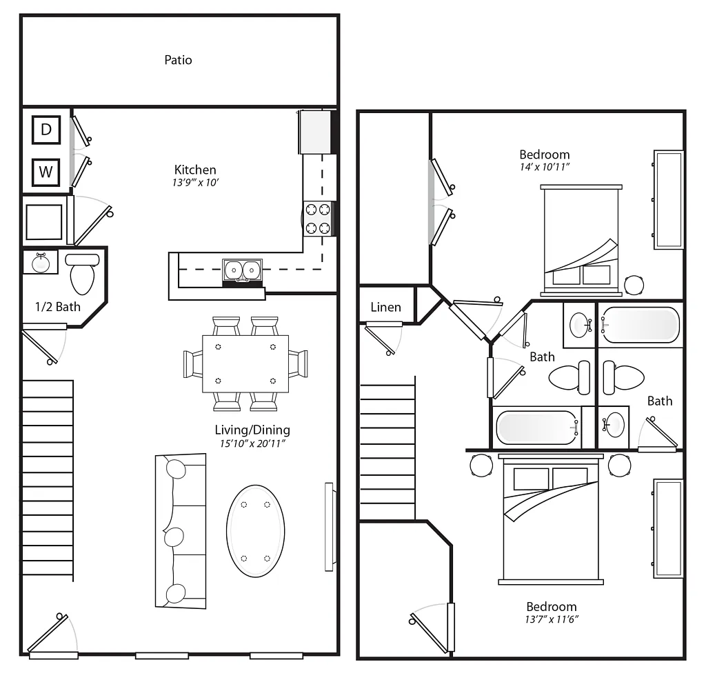 Floor plan 2 Bed 2.5 Bath 60%