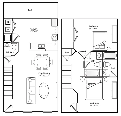 Floor plan 2 Bedroom 2.5 Bath MKT