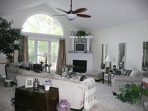 Living room with vaulted ceiling