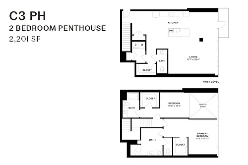Floor plan Two Bedroom Penthouse C3 PH