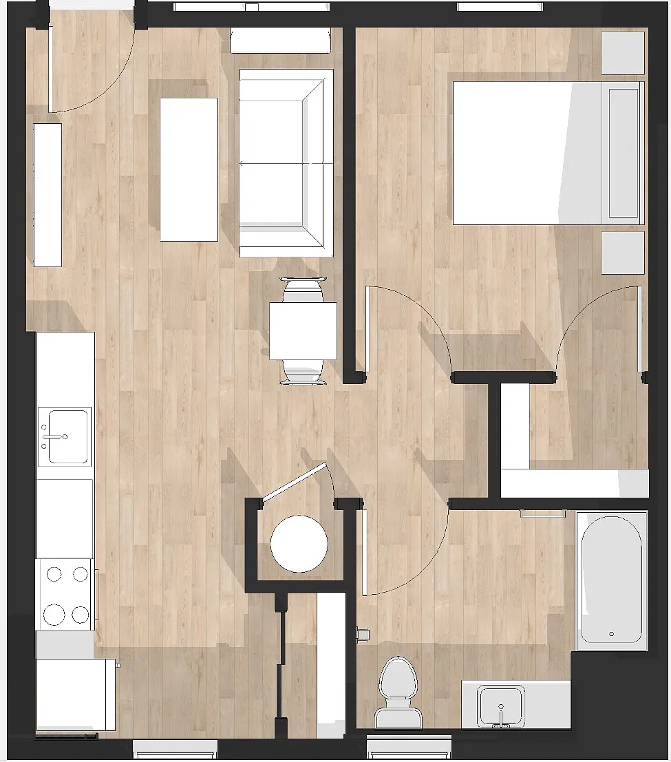 Floor plan One Bed One Bath (2F)