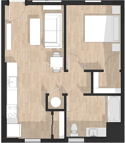 Floor plan One Bed One Bath (2F)