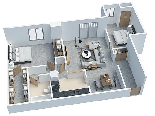 Floor plan 1 BD 1 BA with Den