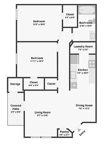 Floor plan Two Beds One Bath B