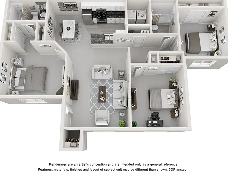 A 3D floor plan rendering of The Agave Signature floor plan.