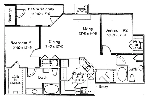 Floor plan 2 Bedroom, 2 Bathroom