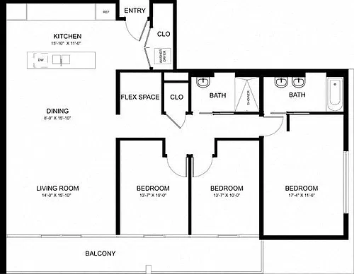 Floor plan 3 Bed 2 Bath B