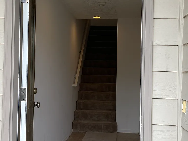 Entry hall and stairs to main level. Garage entrance on right.
