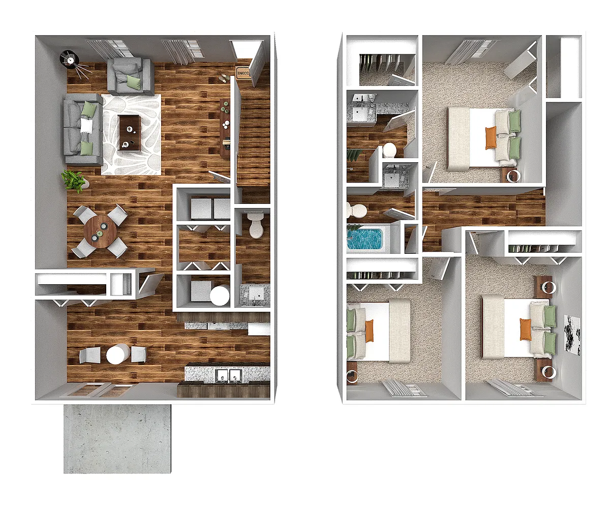 Floor plan Three Bedroom Townhome