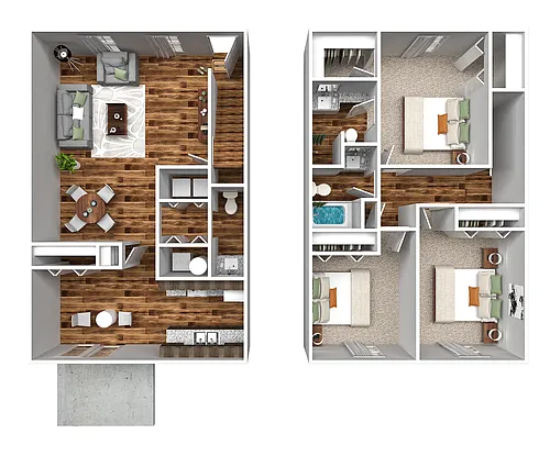 Floor plan Three Bedroom Townhome