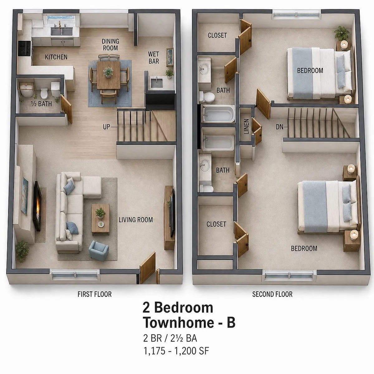 Floor plan Two Bedroom Townhouse B