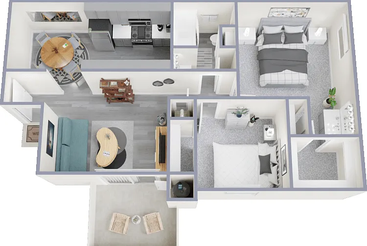 2 Bed 1.25 Bath Floorplan Diagram