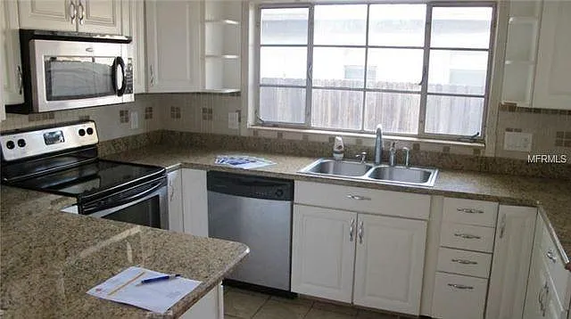 View of kitchen from dining area.