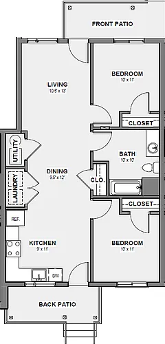 Floor plan 2 Bed 1 Bath 1st Floor