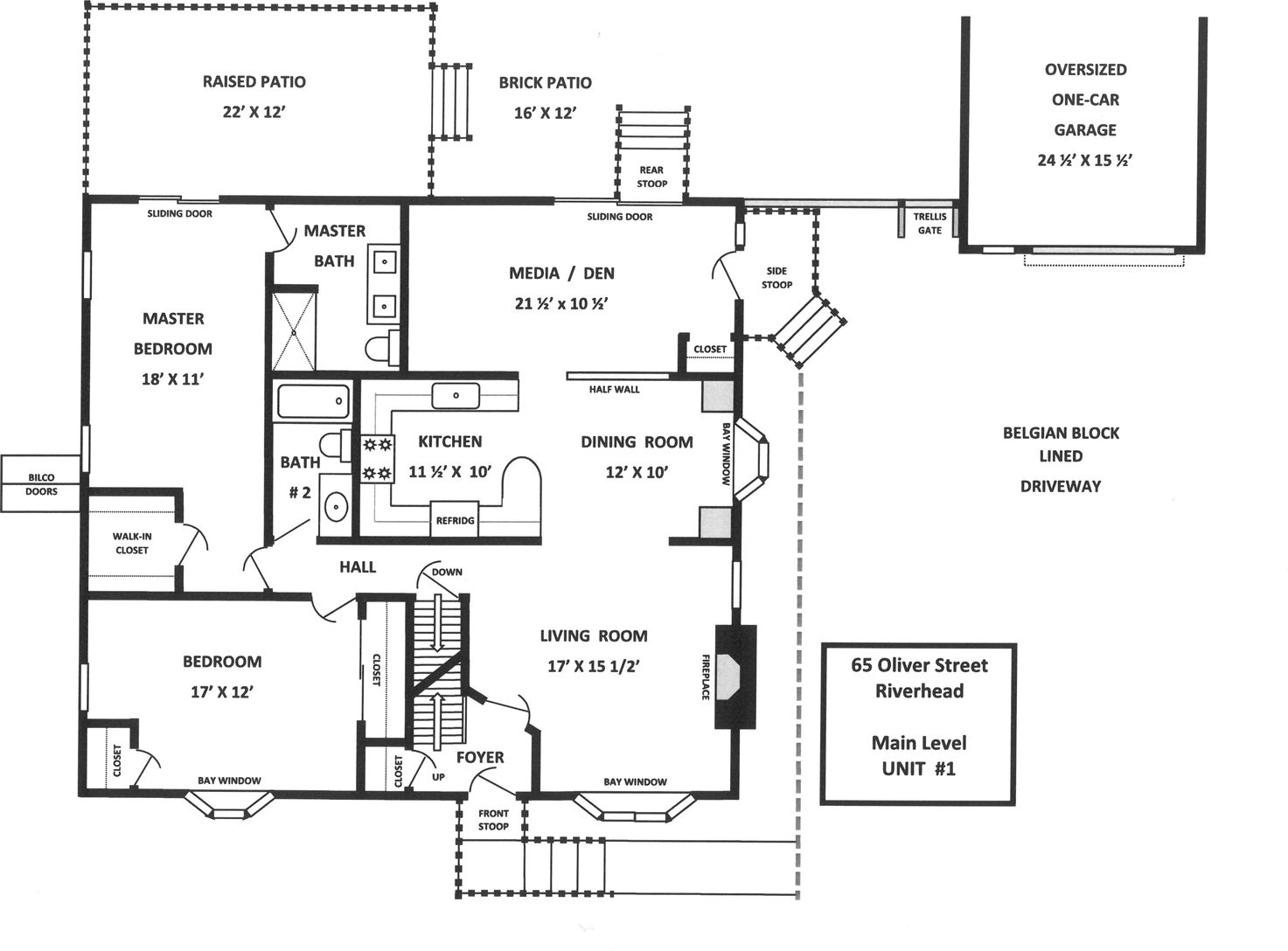  FLOOR PLAN - Main Level Unit # 1 - 2BR, 2BA 1,440 Sq.Ft.