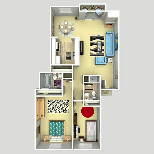 Floor plan 2 Bed, 1 Bath C (80% Income Restricted)