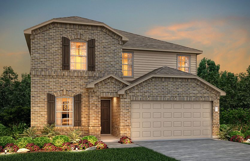The Sandalwood, a two-story home with 2-car garage, shown with Home Exterior P