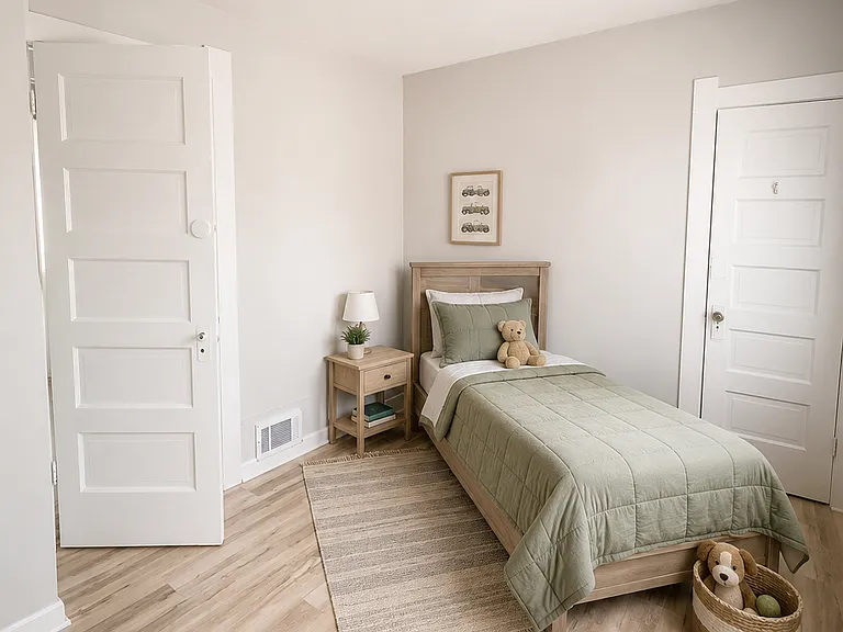 Bedroom #2. Decor for staging purposes only. This is an unfurnished home