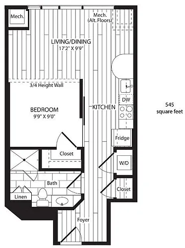Floor plan One Bedroom 545