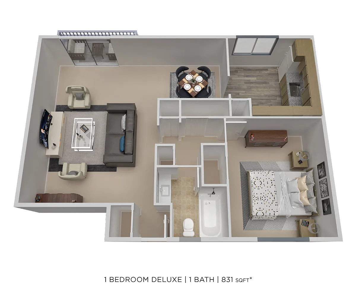 Floor plan One Bedroom - 831 sqft