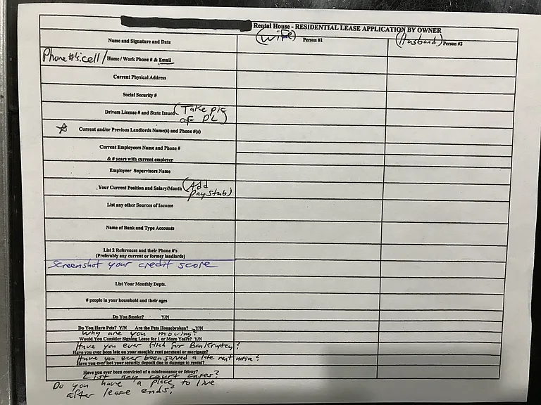 Owner Application form