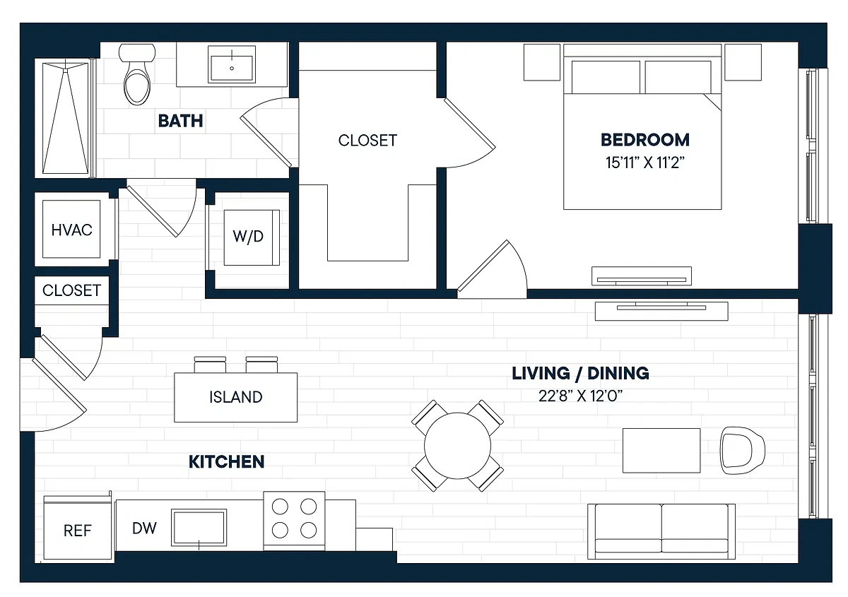 Floor plan 1 Bed 1 Bath-A13-C