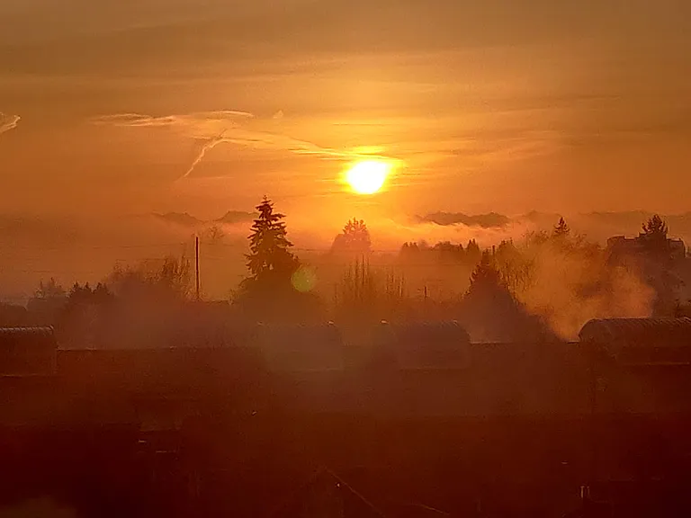 Sunrise from living room and kitchen