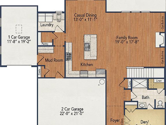 First Floor Elevation with 3rd Car Garage and Den or Guest Suite