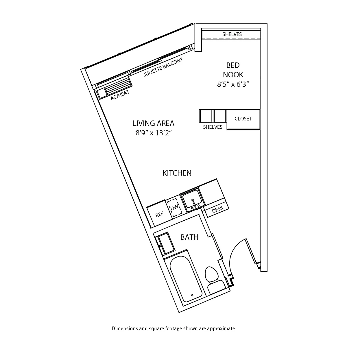 Floor plan Studio / 1 Bath