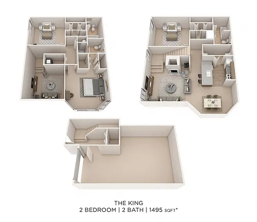 Floor plan Three Bedroom 3 Bath Townhome - 1,495 sqft