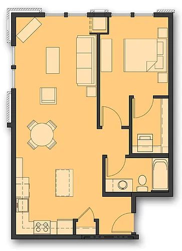 Floor plan One Bedroom B.1