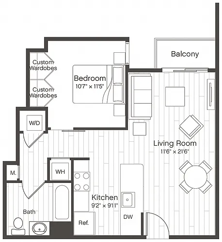 Floor plan 1 Bed/1 Bath-A1