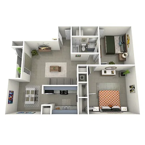 Floor plan 2 Bedroom, 1 Bath (upgraded W/D)