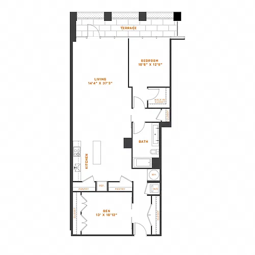 Floor plan 1 Bedroom Den - 1 Bath | AD11