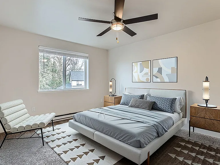 Renovated Master Bedroom at Scott Mountain Apartments in Portland, OR